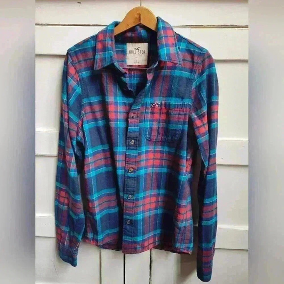 Hollister Other - Hollister Men's Button Up | Red Blue Plaid Flannel Shirt | Long Sleeve | Large